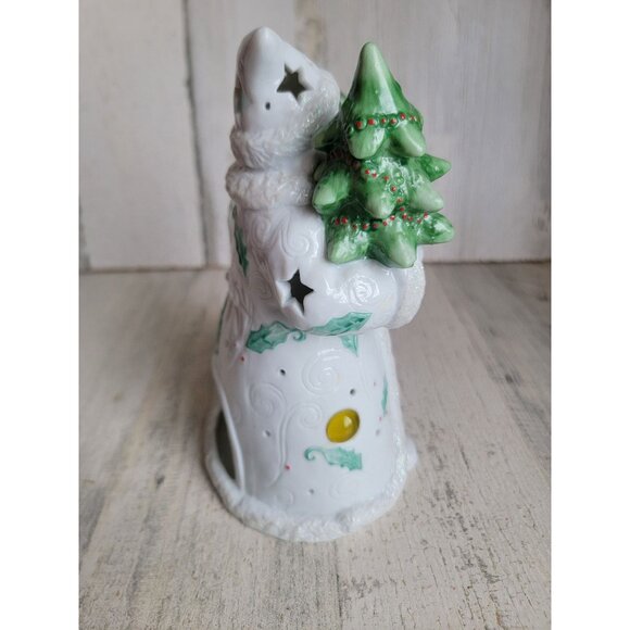 White Santa Claus tea light holder mistletoe Father Christmas - Picture 6 of 7